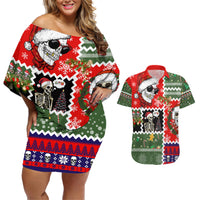 Skeleton Santa Claus Couples Matching Off Shoulder Short Dress and Hawaiian Shirt Moodboard Skull Ugly Christmas - Wonder Print Shop