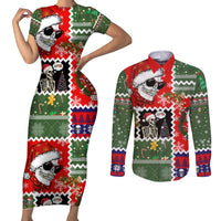 Skeleton Santa Claus Couples Matching Short Sleeve Bodycon Dress and Long Sleeve Button Shirt Moodboard Skull Ugly Christmas - Wonder Print Shop