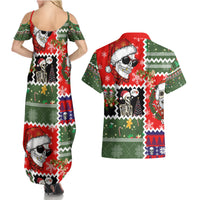 Skeleton Santa Claus Couples Matching Summer Maxi Dress and Hawaiian Shirt Moodboard Skull Ugly Christmas - Wonder Print Shop
