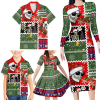 Skeleton Santa Claus Family Matching Long Sleeve Bodycon Dress and Hawaiian Shirt Moodboard Skull Ugly Christmas - Wonder Print Shop