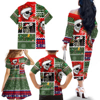 Skeleton Santa Claus Family Matching Off Shoulder Long Sleeve Dress and Hawaiian Shirt Moodboard Skull Ugly Christmas - Wonder Print Shop