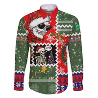 Skeleton Santa Claus Family Matching Off Shoulder Long Sleeve Dress and Hawaiian Shirt Moodboard Skull Ugly Christmas - Wonder Print Shop