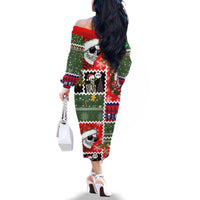 Skeleton Santa Claus Family Matching Off Shoulder Long Sleeve Dress and Hawaiian Shirt Moodboard Skull Ugly Christmas - Wonder Print Shop