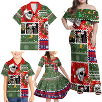 Skeleton Santa Claus Family Matching Off Shoulder Maxi Dress and Hawaiian Shirt Moodboard Skull Ugly Christmas - Wonder Print Shop