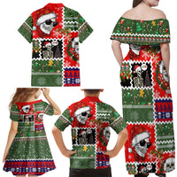 Skeleton Santa Claus Family Matching Off Shoulder Maxi Dress and Hawaiian Shirt Moodboard Skull Ugly Christmas - Wonder Print Shop