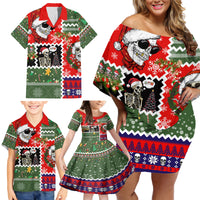 Skeleton Santa Claus Family Matching Off Shoulder Short Dress and Hawaiian Shirt Moodboard Skull Ugly Christmas - Wonder Print Shop