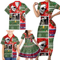 Skeleton Santa Claus Family Matching Short Sleeve Bodycon Dress and Hawaiian Shirt Moodboard Skull Ugly Christmas - Wonder Print Shop