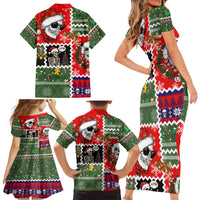 Skeleton Santa Claus Family Matching Short Sleeve Bodycon Dress and Hawaiian Shirt Moodboard Skull Ugly Christmas - Wonder Print Shop