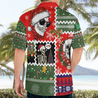 Red short-sleeve Hawaiian shirt back print with large skull Santa face and snowflake motifs