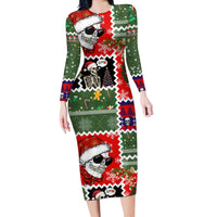Skeleton Santa Claus Long Sleeve Bodycon Dress Moodboard Skull Ugly Christmas - Wonder Print Shop