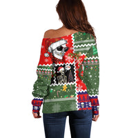 Skeleton Santa Claus Off Shoulder Sweater Moodboard Skull Ugly Christmas - Wonder Print Shop