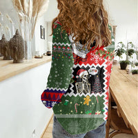 Skeleton Santa Claus Women Casual Shirt Moodboard Skull Ugly Christmas - Wonder Print Shop