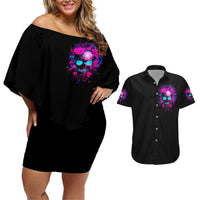 Sugar Skull Couples Matching Off Shoulder Short Dress and Hawaiian Shirt My Attitude Is As Big As My Butt You've Been Warned - Wonder Print Shop