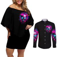 Sugar Skull Couples Matching Off Shoulder Short Dress and Long Sleeve Button Shirt My Attitude Is As Big As My Butt You've Been Warned - Wonder Print Shop