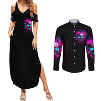 Sugar Skull Couples Matching Summer Maxi Dress and Long Sleeve Button Shirt My Attitude Is As Big As My Butt You've Been Warned - Wonder Print Shop