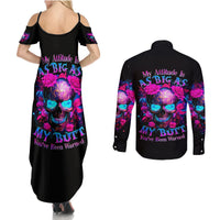 Sugar Skull Couples Matching Summer Maxi Dress and Long Sleeve Button Shirt My Attitude Is As Big As My Butt You've Been Warned - Wonder Print Shop