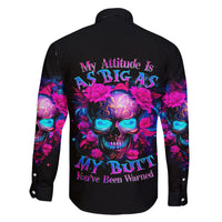 Sugar Skull Family Matching Short Sleeve Bodycon Dress and Hawaiian Shirt My Attitude Is As Big As My Butt You've Been Warned - Wonder Print Shop