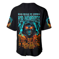 Flame Skull Baseball Jersey Never Mistake My Kindness For Weakness The Beast In Me Is Sleeping Noe Dead - Wonder Print Shop