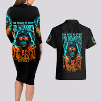 Flame Skull Couples Matching Long Sleeve Bodycon Dress and Hawaiian Shirt Never Mistake My Kindness For Weakness The Beast In Me Is Sleeping Noe Dead - Wonder Print Shop