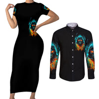 Flame Skull Couples Matching Short Sleeve Bodycon Dress and Long Sleeve Button Shirt Never Mistake My Kindness For Weakness The Beast In Me Is Sleeping Noe Dead - Wonder Print Shop