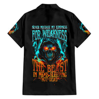 Flame Skull Family Matching Long Sleeve Bodycon Dress and Hawaiian Shirt Never Mistake My Kindness For Weakness The Beast In Me Is Sleeping Noe Dead - Wonder Print Shop