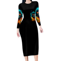 Flame Skull Long Sleeve Bodycon Dress Never Mistake My Kindness For Weakness The Beast In Me Is Sleeping Noe Dead - Wonder Print Shop