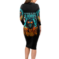 Flame Skull Long Sleeve Bodycon Dress Never Mistake My Kindness For Weakness The Beast In Me Is Sleeping Noe Dead - Wonder Print Shop
