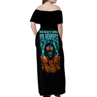 Flame Skull Off Shoulder Maxi Dress Never Mistake My Kindness For Weakness The Beast In Me Is Sleeping Noe Dead - Wonder Print Shop