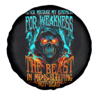 Flame Skull Spare Tire Cover Never Mistake My Kindness For Weakness The Beast In Me Is Sleeping Noe Dead - Wonder Print Shop
