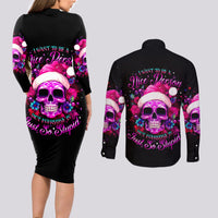 Sugar Skull Santa Couples Matching Long Sleeve Bodycon Dress and Long Sleeve Button Shirt I Wan't To Be A Nice Person But Everyone Is Just So Stupid - Wonder Print Shop