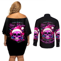 Sugar Skull Santa Couples Matching Off Shoulder Short Dress and Long Sleeve Button Shirt I Wan't To Be A Nice Person But Everyone Is Just So Stupid - Wonder Print Shop