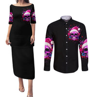 Sugar Skull Santa Couples Matching Puletasi Dress and Long Sleeve Button Shirt I Wan't To Be A Nice Person But Everyone Is Just So Stupid - Wonder Print Shop