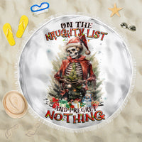 Skeleton Santa Claus Beach Blanket On The Naughty List And I Regret Nothing - Wonder Print Shop