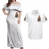Skeleton Santa Claus Couples Matching Off Shoulder Maxi Dress and Hawaiian Shirt On The Naughty List And I Regret Nothing - Wonder Print Shop