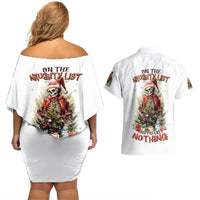 Skeleton Santa Claus Couples Matching Off Shoulder Short Dress and Hawaiian Shirt On The Naughty List And I Regret Nothing - Wonder Print Shop