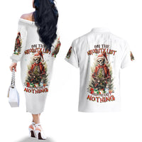 Skeleton Santa Claus Couples Matching Off The Shoulder Long Sleeve Dress and Hawaiian Shirt On The Naughty List And I Regret Nothing - Wonder Print Shop