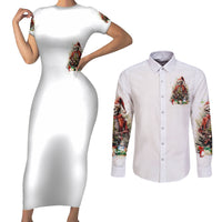 Skeleton Santa Claus Couples Matching Short Sleeve Bodycon Dress and Long Sleeve Button Shirt On The Naughty List And I Regret Nothing - Wonder Print Shop