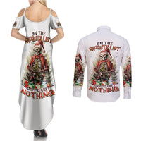 Skeleton Santa Claus Couples Matching Summer Maxi Dress and Long Sleeve Button Shirt On The Naughty List And I Regret Nothing - Wonder Print Shop