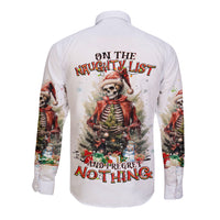 Skeleton Santa Claus Long Sleeve Button Shirt On The Naughty List And I Regret Nothing - Wonder Print Shop