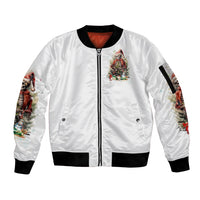 Skeleton Santa Claus Sleeve Zip Bomber Jacket On The Naughty List And I Regret Nothing - Wonder Print Shop