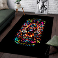 Flower Skull Area Rug One Day Say Fuck Itt All And Let My Demons Out - Wonder Print Shop