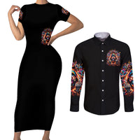 Flower Skull Couples Matching Short Sleeve Bodycon Dress and Long Sleeve Button Shirt One Day Say Fuck Itt All And Let My Demons Out - Wonder Print Shop