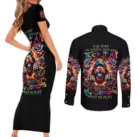 Flower Skull Couples Matching Short Sleeve Bodycon Dress and Long Sleeve Button Shirt One Day Say Fuck Itt All And Let My Demons Out - Wonder Print Shop