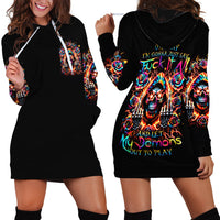 Flower Skull Hoodie Dress One Day Say Fuck Itt All And Let My Demons Out - Wonder Print Shop