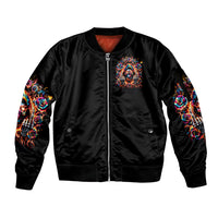 Flower Skull Sleeve Zip Bomber Jacket One Day Say Fuck Itt All And Let My Demons Out - Wonder Print Shop