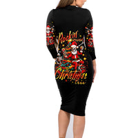 Skeleton Santa Claus Family Matching Long Sleeve Bodycon Dress and Hawaiian Shirt Rockin' Around The Christmas Tree - Wonder Print Shop