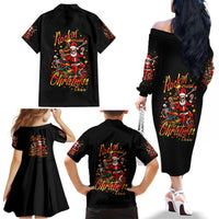 Skeleton Santa Claus Family Matching Off Shoulder Long Sleeve Dress and Hawaiian Shirt Rockin' Around The Christmas Tree - Wonder Print Shop