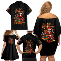 Skeleton Santa Claus Family Matching Off Shoulder Short Dress and Hawaiian Shirt Rockin' Around The Christmas Tree - Wonder Print Shop