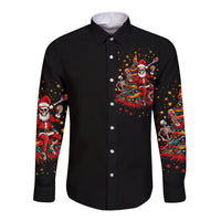 Skeleton Santa Claus Long Sleeve Button Shirt Rockin' Around The Christmas Tree - Wonder Print Shop