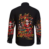 Skeleton Santa Claus Long Sleeve Button Shirt Rockin' Around The Christmas Tree - Wonder Print Shop